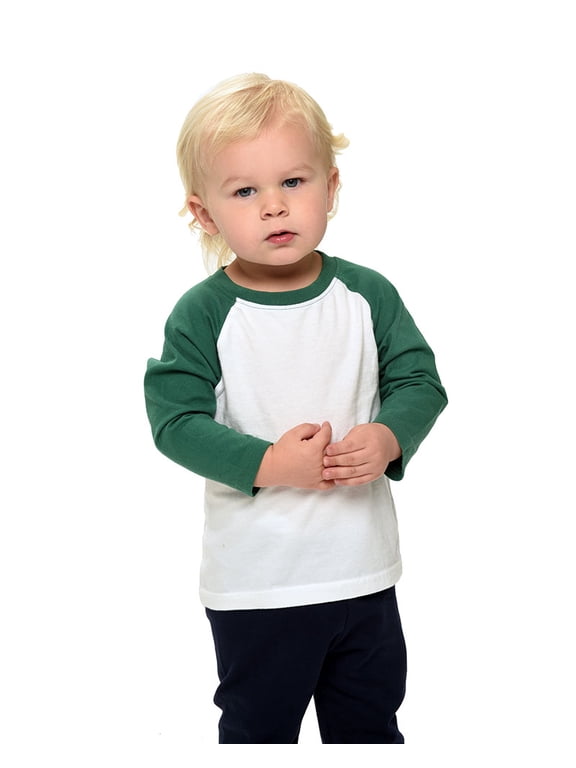 Kids BaseBall Raglan T-shirt,Infant Raglan Tee-White/Kelly Green-6-12m