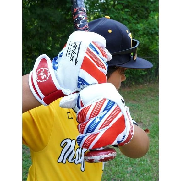 Kids Baseball Batting gloves Velos Sports® Durable Genuine Leather Youth 7u-14u