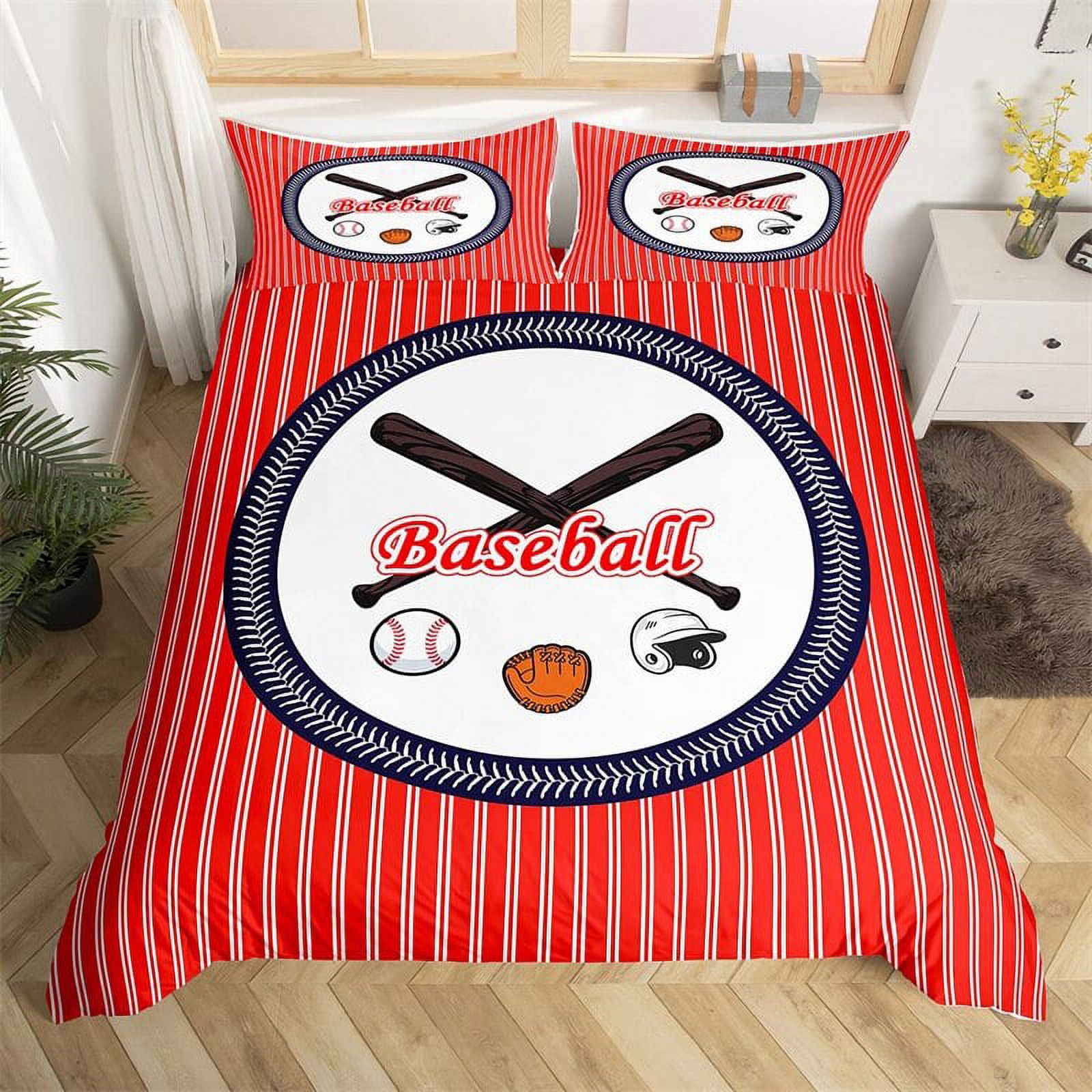 Kids Baseball Bedding Set Ball Sports Duvet Cover Set Single King for