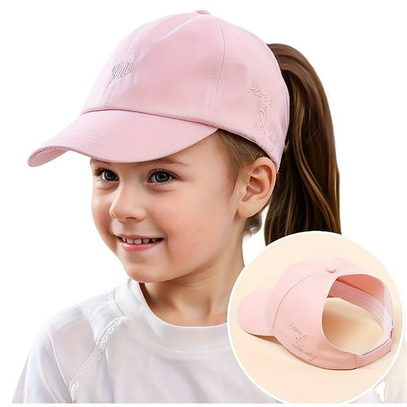 Kids Baseball Cap Little Girls Ponytail Hat Toddler Baseball Cap Kids Quick Dry Summer Sports Hats Age 3-7 Lightweight Outdoor Sports(Color:Light Pink)