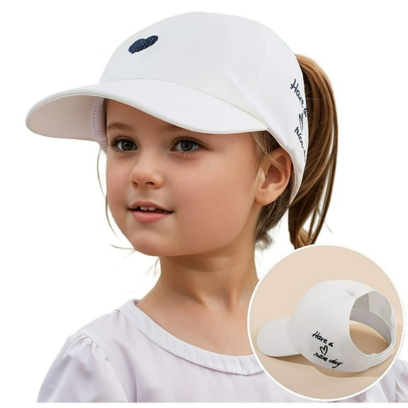 Kids Baseball Cap Little Girls Ponytail Hat Toddler Baseball Cap Kids Quick Dry Summer Sports Hats Age 3-7 Lightweight Outdoor Sports(Color:White)