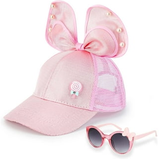 Girls Baseball Cap with Sunglasses, Toddler Summer Sun Hat with 3D Bowknot Design, Adjustable Snapback Mesh Hat, Cute UV Protection Cap for Kids Ages 2-7