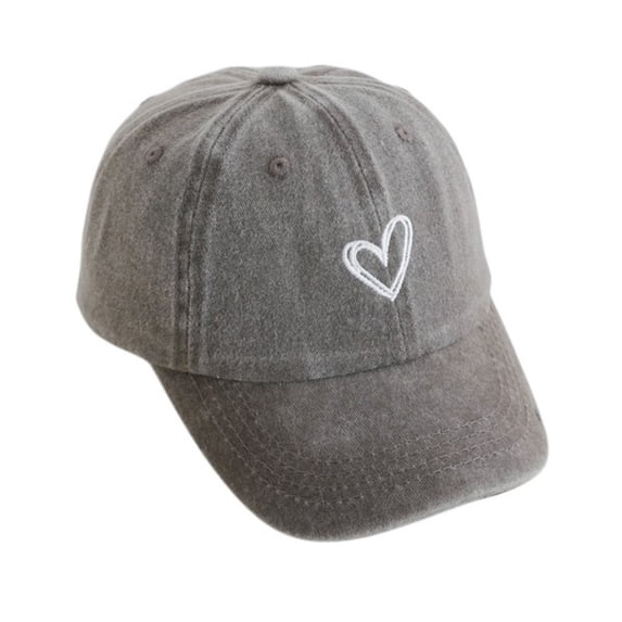 Kids Baseball Cap for Boys and Girls Vintage Washed Denim Heart Embroidered Sun Hat