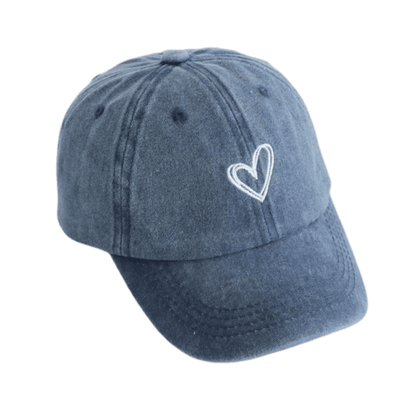 Kids Baseball Cap for Boys and Girls Vintage Washed Denim Heart Embroidered Sun Hat