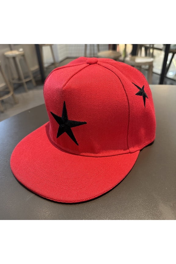 Kids' Baseball Cap with Star Embroidery, Hip Hop Style Dome Hat for Boys and Girls Ages 3-8, Adjustable for Dance, Streetwear, and Daily Wear-Red