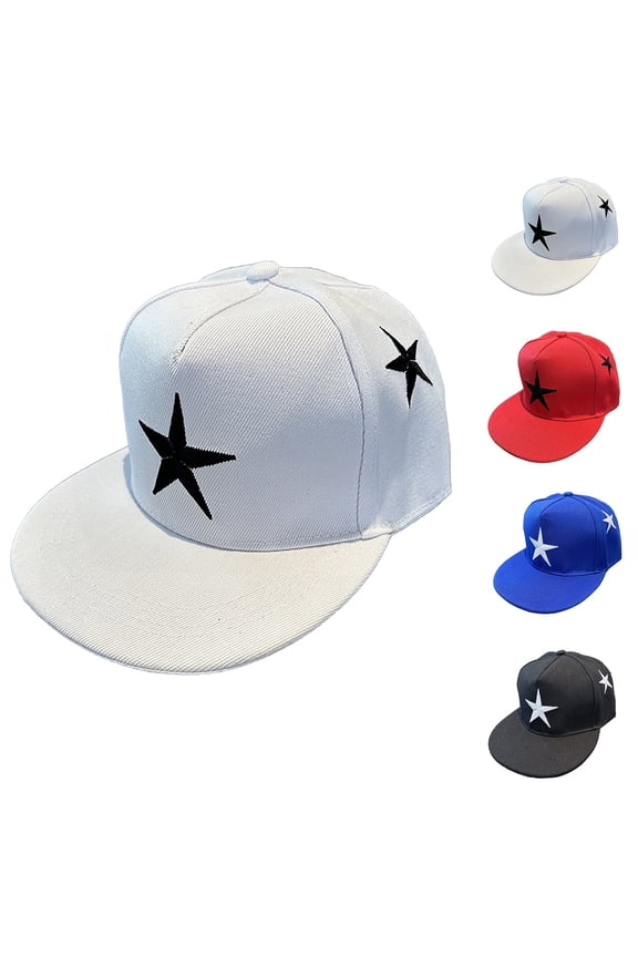 Kids Baseball Cap with Star Embroidery Short Brim Dome Hat for Ages 3-8