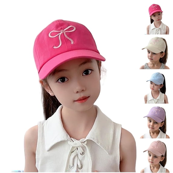 Kids Baseball Hat Adjustable Lightweight Breathable Girls Summer Hats Bow Embroidered Baseball Caps Size 2-8 Years
