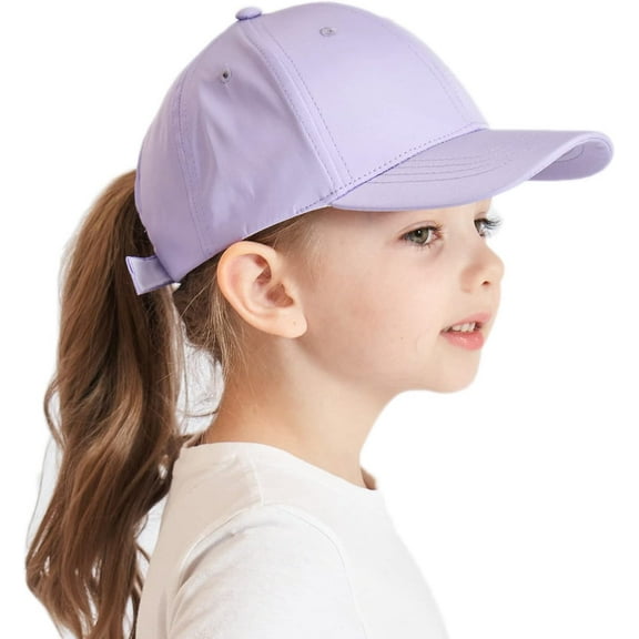 Kids Baseball Hat With Visor and Ponytail Hole - Sun Protection Cotton Beach Hat for Little Girls and Children