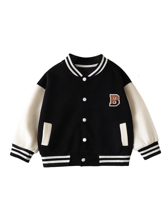 Kids Baseball Jacket Colorblock Bomber Coat Unisex Boys Girls School Outwear Button down Bomber Jacket Embroidery Warm Coats
