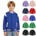 thumbnail image 1 of Kids Baseball Jackets Boys Girls Fit Varsity Jacket Casual Lightweight Plain Button Cardigan School Coat Blue 120, 1 of 7