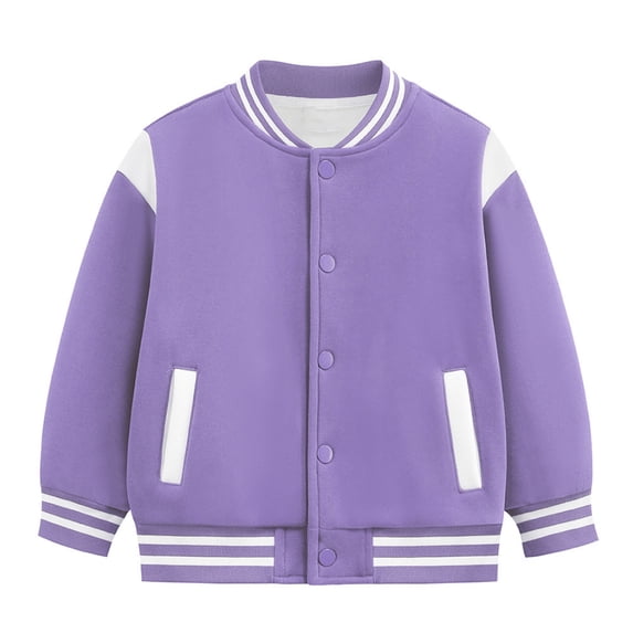 Kids Baseball Jackets Boys Girls Fit Varsity Jacket Casual Lightweight Plain Button Cardigan School Coat Purple 170