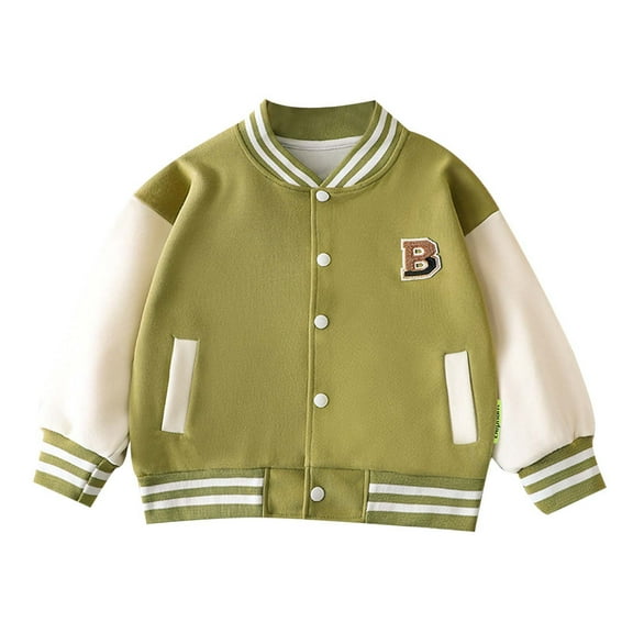 Kids Baseball Jackets Boys and Girls Varsity Coat Buttons Cardigan Letter Sport Letterman School Jacket,Color:Green,Size:4-5 Years