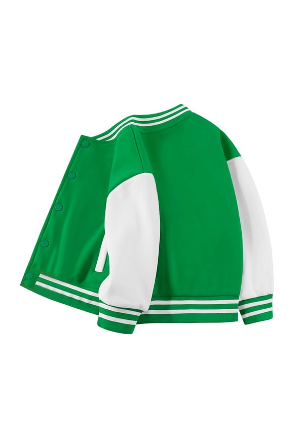 Kids Baseball Jackets Boys and Girls Varsity Coat Buttons Cardigan Letter Sport Letterman School Jacket Size for 13-14 Years,Green