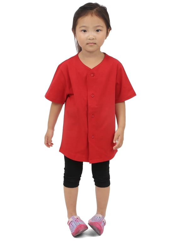 Kids Baseball Jersey Button Down Plain Shirt Short Sleeve Little League Actice Sports Tee