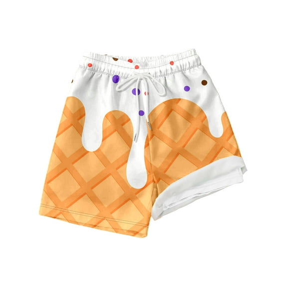 Kids Baseball Shorts Boys Girls 7- Elastic Waist with Pockets Summer Cool Cute Preppy Ice Cream Baseball Shorts #White