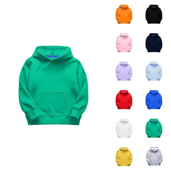 Kids Basic Hoodies Fall Winter Long Sleeve Lined Plain Hooded Sweatshirt with Pockets for Boy Girl Pullover Top