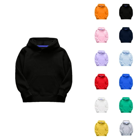 Kids Basic Hoodies Fall Winter Long Sleeve Lined Plain Hooded Sweatshirt with Pockets for Boy Girl Pullover Top