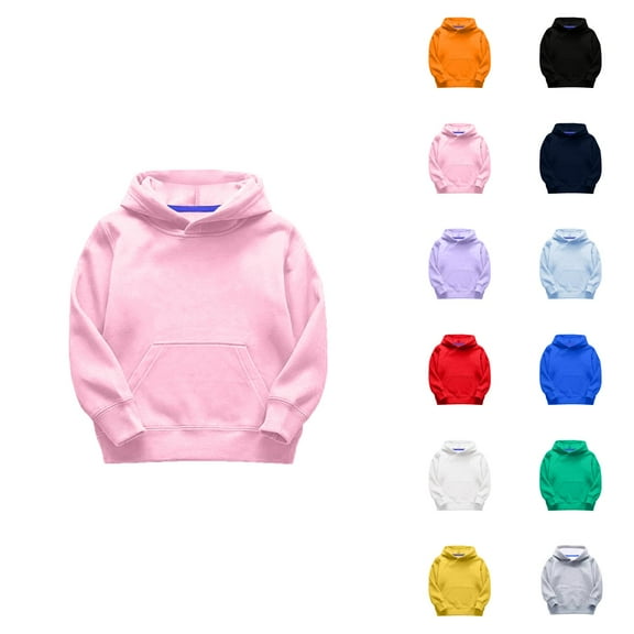 Kids Basic Hoodies Fall Winter Long Sleeve Lined Plain Hooded Sweatshirt with Pockets for Boy Girl Pullover Top