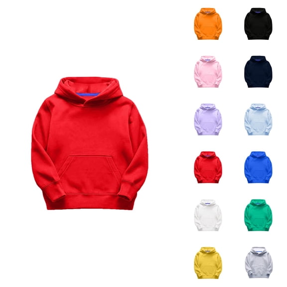 Kids Basic Hoodies Fall Winter Long Sleeve Lined Plain Hooded Sweatshirt with Pockets for Boy Girl Pullover Top