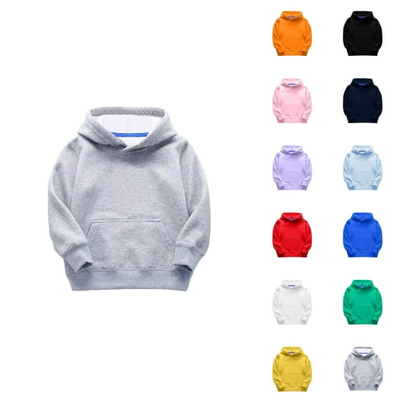 Kids Basic Hoodies Fall Winter Long Sleeve Lined Plain Hooded Sweatshirt with Pockets for Boy Girl Pullover Top