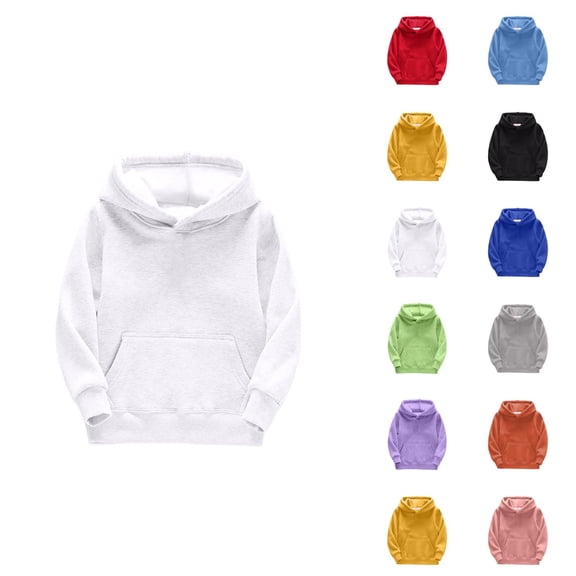 Kids Basic Hoodies Fall Winter Long Sleeve Warm Plain Hooded Sweatshirt with Pockets for Boys Girls Pullover Tops