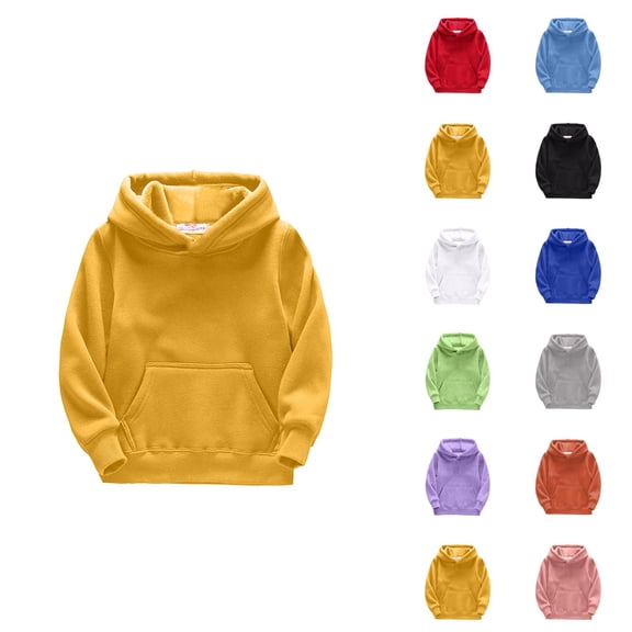 Kids Basic Hoodies Fall Winter Long Sleeve Warm Plain Hooded Sweatshirt with Pockets for Boys Girls Pullover Tops