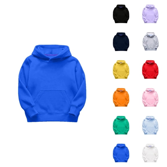 Kids Basic Hoodies Long Sleeve Fall Winter Lined Plain Hooded Sweatshirt with Pockets for Boy Girl Pullover Top