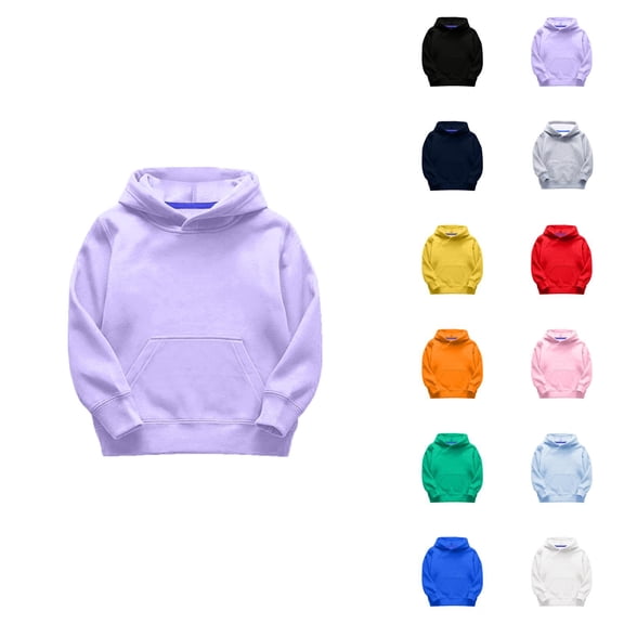 Kids Basic Hoodies Long Sleeve Fall Winter Lined Plain Hooded Sweatshirt with Pockets for Boy Girl Pullover Top