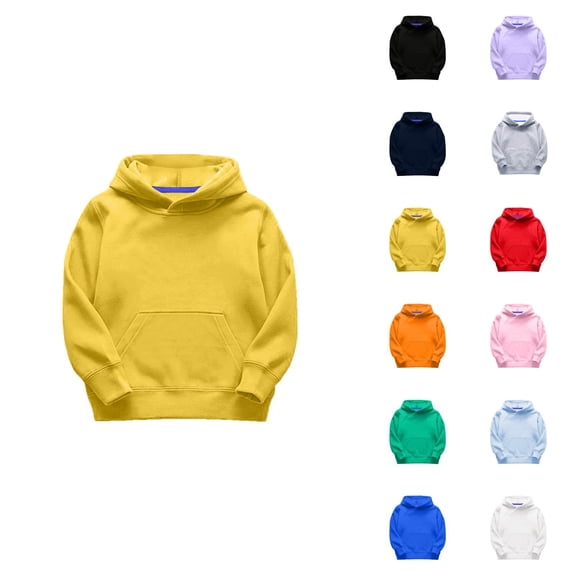 Kids Basic Hoodies Long Sleeve Fall Winter Lined Plain Hooded Sweatshirt with Pockets for Boy Girl Pullover Top