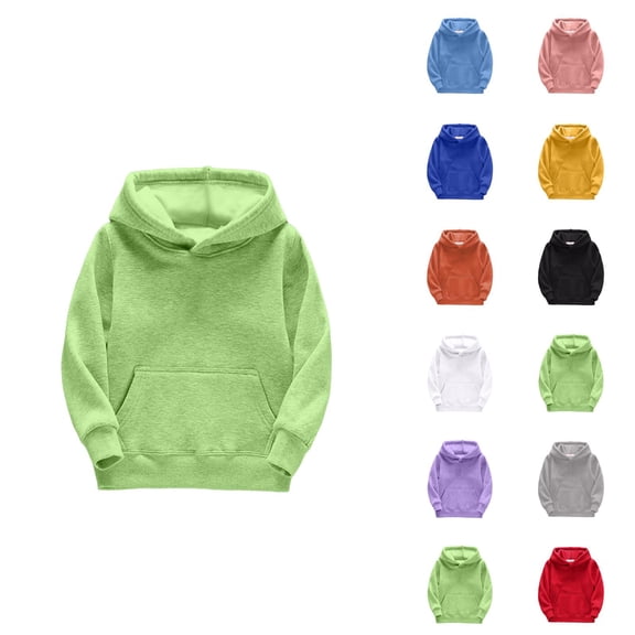 Kids Basic Hoodies Long Sleeve Fall Winter Warm Plain Hooded Sweatshirt with Pockets for Boys Girls Pullover Tops