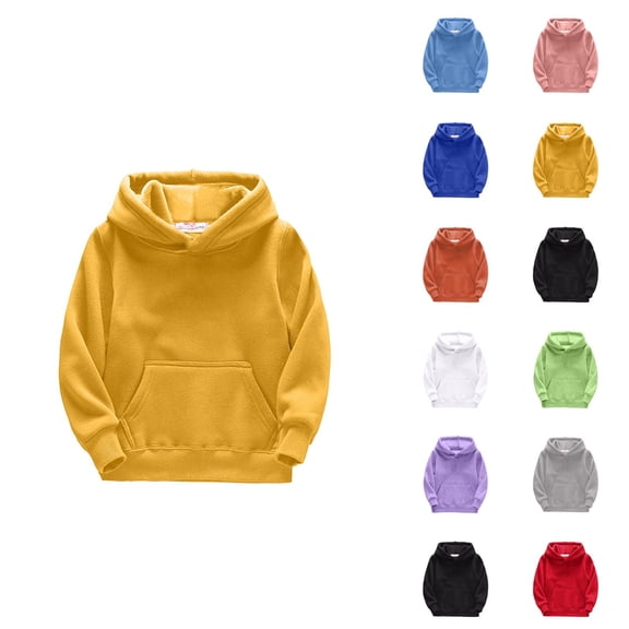 Kids Basic Hoodies Long Sleeve Fall Winter Warm Plain Hooded Sweatshirt with Pockets for Boys Girls Pullover Tops