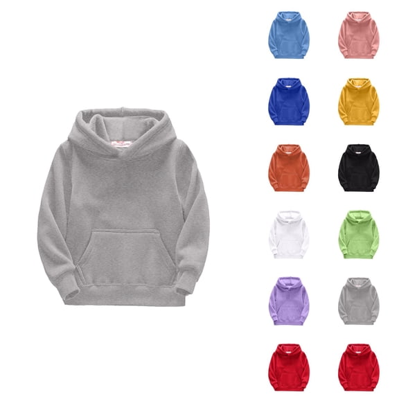 Kids Basic Hoodies Long Sleeve Fall Winter Warm Plain Hooded Sweatshirt with Pockets for Boys Girls Pullover Tops