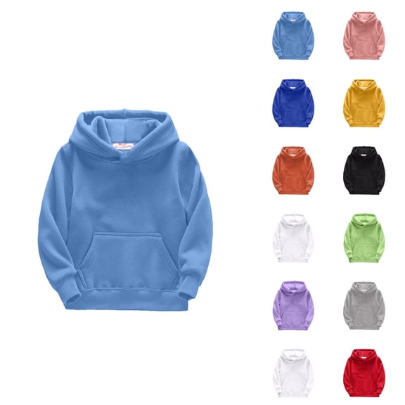 Kids Basic Hoodies Long Sleeve Fall Winter Warm Plain Hooded Sweatshirt with Pockets for Boys Girls Pullover Tops