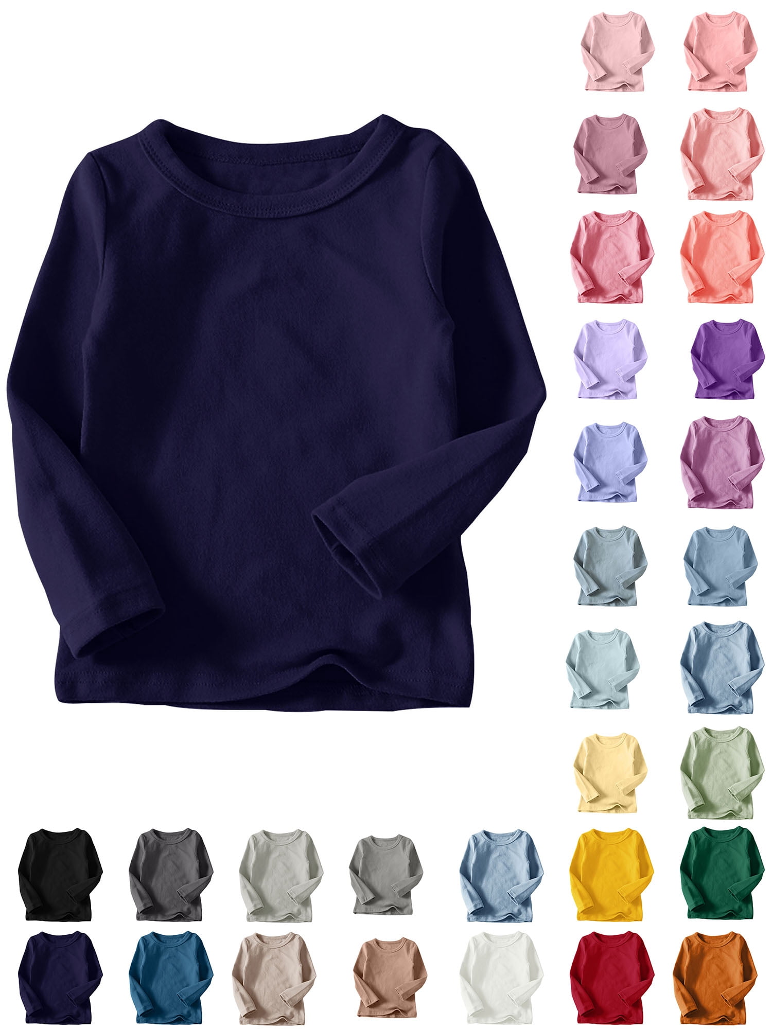 Kids Basic Tees Zaewscy Kids Long Sleeve Crew Neck T-Shirt, Solid Color ...