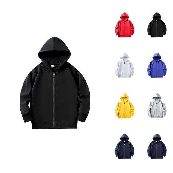 Kids Basic Zip Up Hoodie Long Sleeve Plain Hooded Sweatshirt with Pockets for Boys Girls Jacket Coat