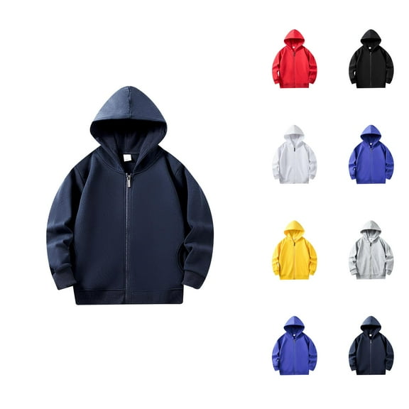 Kids Basic Zip Up Hoodie Long Sleeve Plain Hooded Sweatshirt with Pockets for Boys Girls Jacket Coat