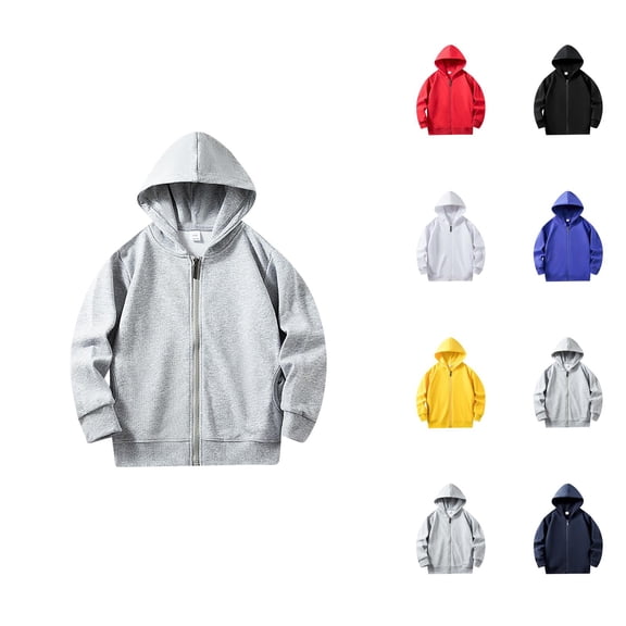 Kids Basic Zip Up Hoodie Long Sleeve Plain Hooded Sweatshirt with Pockets for Boys Girls Jacket Coat