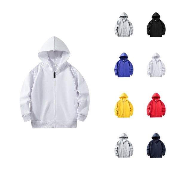 Kids Basic Zip Up Hoodie Plain Long Sleeve Hooded Sweatshirt with Pockets for Boys Girls Jacket Coat