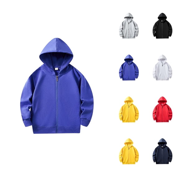 Kids Basic Zip Up Hoodie Plain Long Sleeve Hooded Sweatshirt with Pockets for Boys Girls Jacket Coat