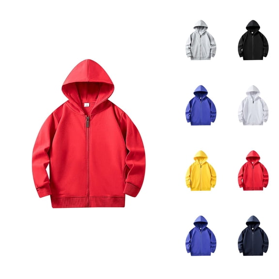 Kids Basic Zip Up Hoodie Plain Long Sleeve Hooded Sweatshirt with Pockets for Boys Girls Jacket Coat