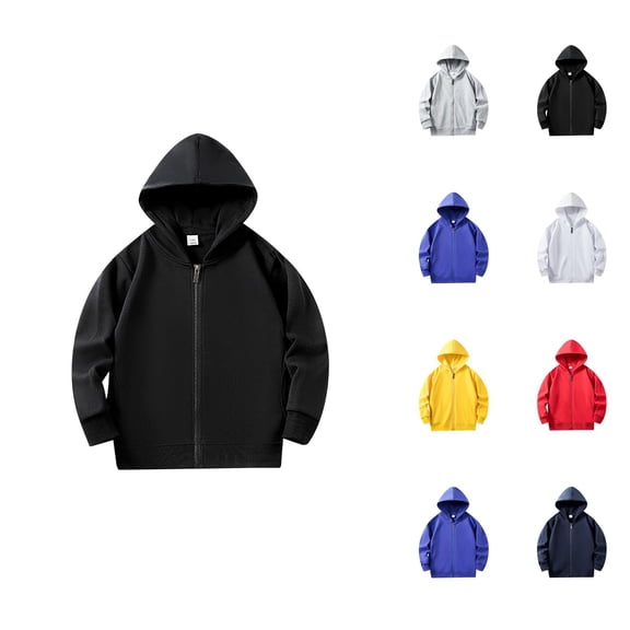 Kids Basic Zip Up Hoodie Plain Long Sleeve Hooded Sweatshirt with Pockets for Boys Girls Jacket Coat