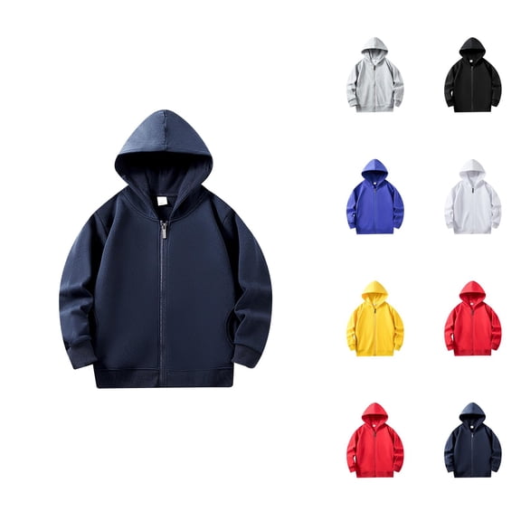 Kids Basic Zip Up Hoodie Plain Long Sleeve Hooded Sweatshirt with Pockets for Boys Girls Jacket Coat