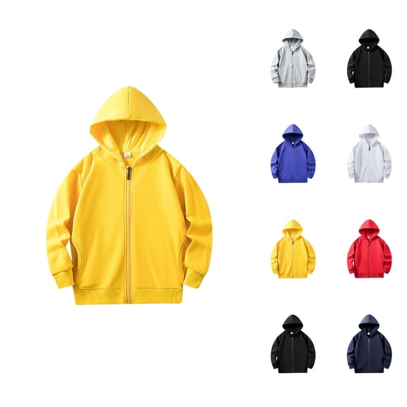 Kids Basic Zip Up Hoodie Plain Long Sleeve Hooded Sweatshirt with Pockets for Boys Girls Jacket Coat