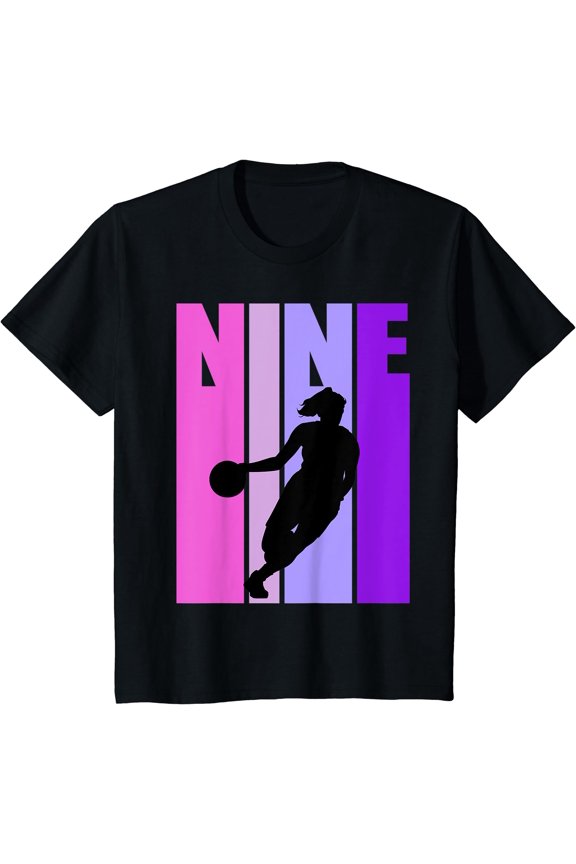 Kids Basketball 9th Birthday Kids Girls Retro 9 Nine Ninth T-Shirt, Unisex T-Shirt