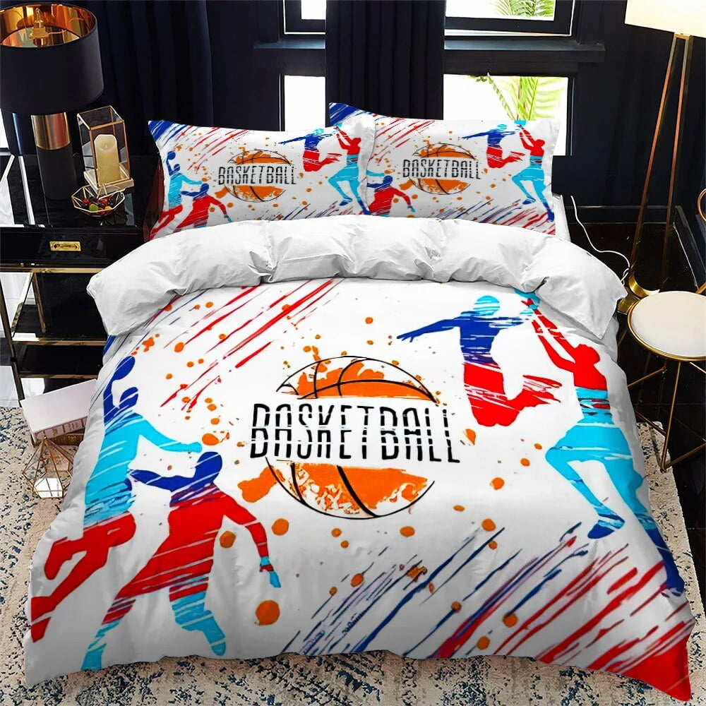 Kids Basketball Duvet Cover Set 3D King Size Cool Sport Theme for Kids