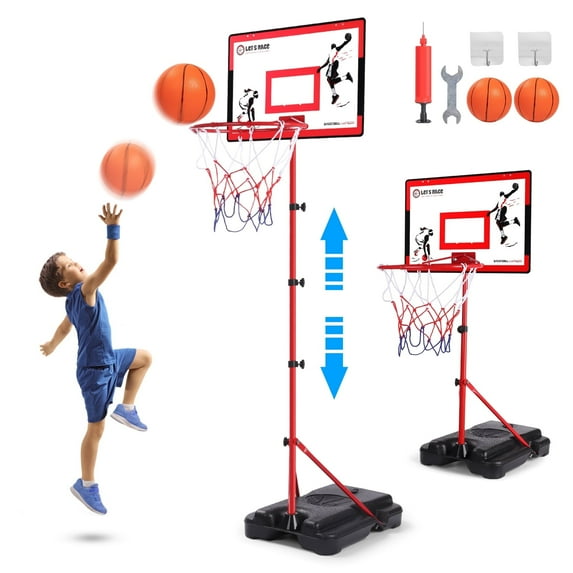 Kids Basketball Hoop Adjustable Height 3.01FT-5.64FT, Mini Toddler Basketball Hoop for Kid Boys, Basketball Goal Toys Outdoor Indoor, Boys Girls Toy Gifts for 3 4 5 6 7 8