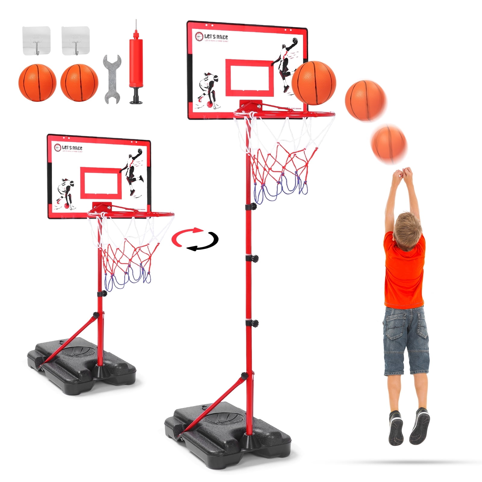 Kids Adjustable Height Basketball Hoop Set, Indoor