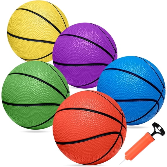 Kids Basketball Hoop with Electronic Scoreboard Adjustable Height 3.4ft-5.9ft Basketball Goals and 5 Pack 6" Small Basketball Set with Pump PVC Basketballs for Mini Basketball Hoop