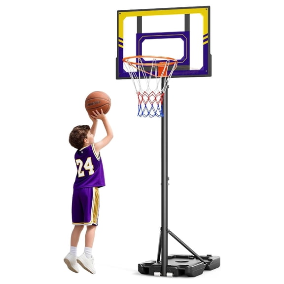 Kids Basketball Hoop Outdoor, 3.5-7ft Stepless Adjustable Height, Portable Basketball Hoop for Kids in Backyard, Driveway and Indoor, Shatterproof PC Backboard
