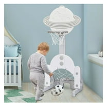 Kids Basketball Hoop Set 3-in-1 with Balls - Adjustable Height 44”-59.5”, Indoor Outdoor Toddler Basketball Goal for Boys Girls Ages 3-7, Sports Activity Center